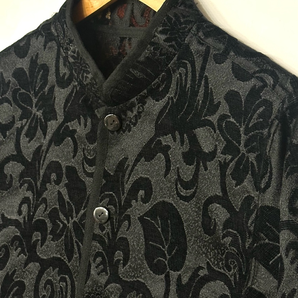 Oriental‎ Kimono collar vibe Floral Black / Brown reversible Jacket Blazer - Picture 3 of 6